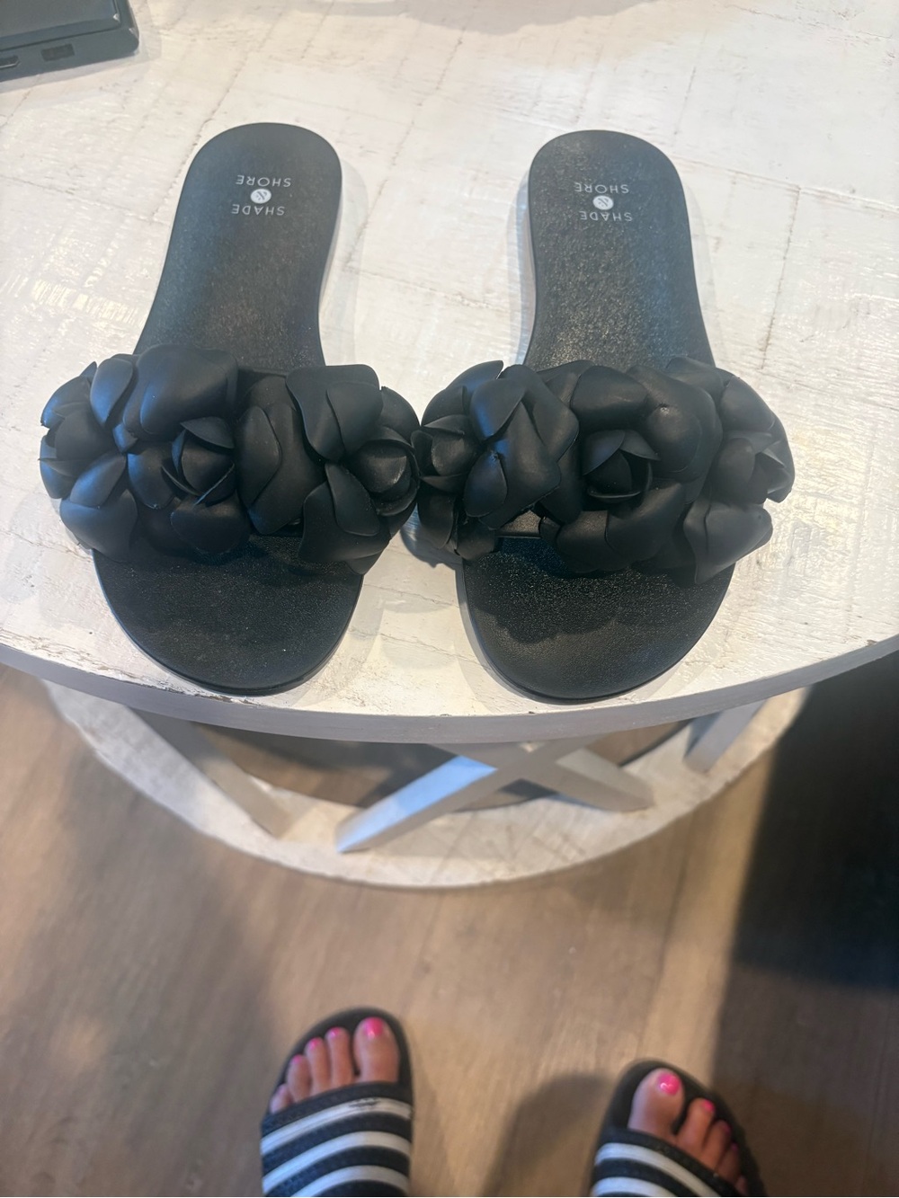 Shade & Shore Black Floral Slide Sandals - Women's